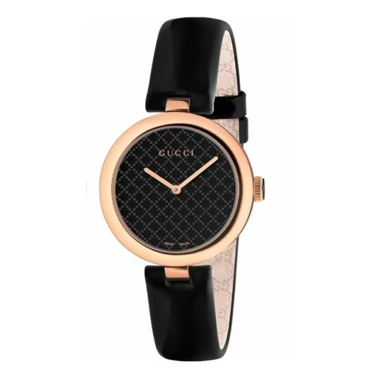 Gucci Women’s Swiss Made Quartz Black Leather Strap Black Dial 38mm Watch YA141401