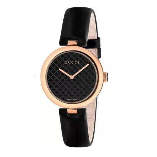Gucci Women’s Swiss Made Quartz Black Leather Strap Black Dial 38mm Watch YA141401