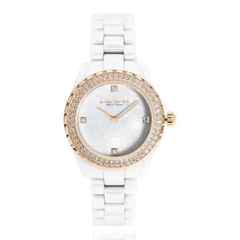 Coach Women’s Quartz White Ceramic Chain Mother of Pearl Dial 33mm Watch 14503662