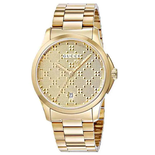Gucci Unisex Swiss Made Quartz Stainless Steel Gold Dial 38mm Watch YA126461ww