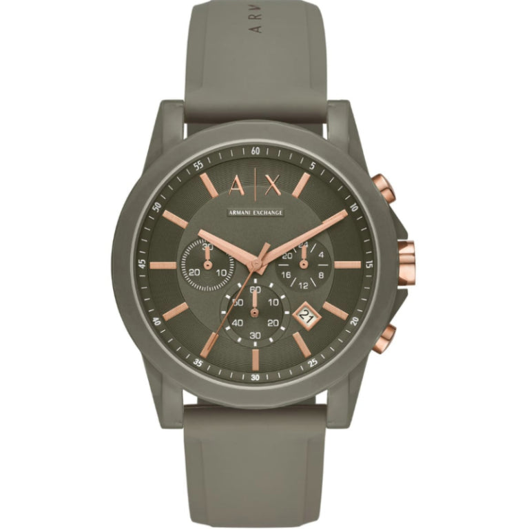 Armani Exchange Men’s Chronograph Quartz Oilve Green Silicone Strap Oilve Green Dial 44mm Watch AX1341