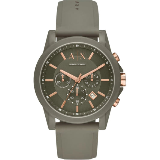 Armani Exchange Men’s Chronograph Quartz Oilve Green Silicone Strap Oilve Green Dial 44mm Watch AX1341