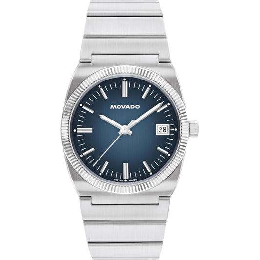Movado Unisex Quartz Swiss Made Silver Stainless Steel Blue Dial 36mm Watch 3650215