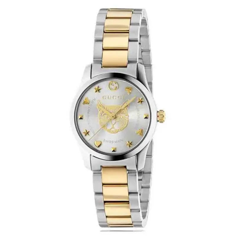 Gucci Women’s Swiss Made Quartz Stainless Steel Silver Dial 27mm Watch YA126596