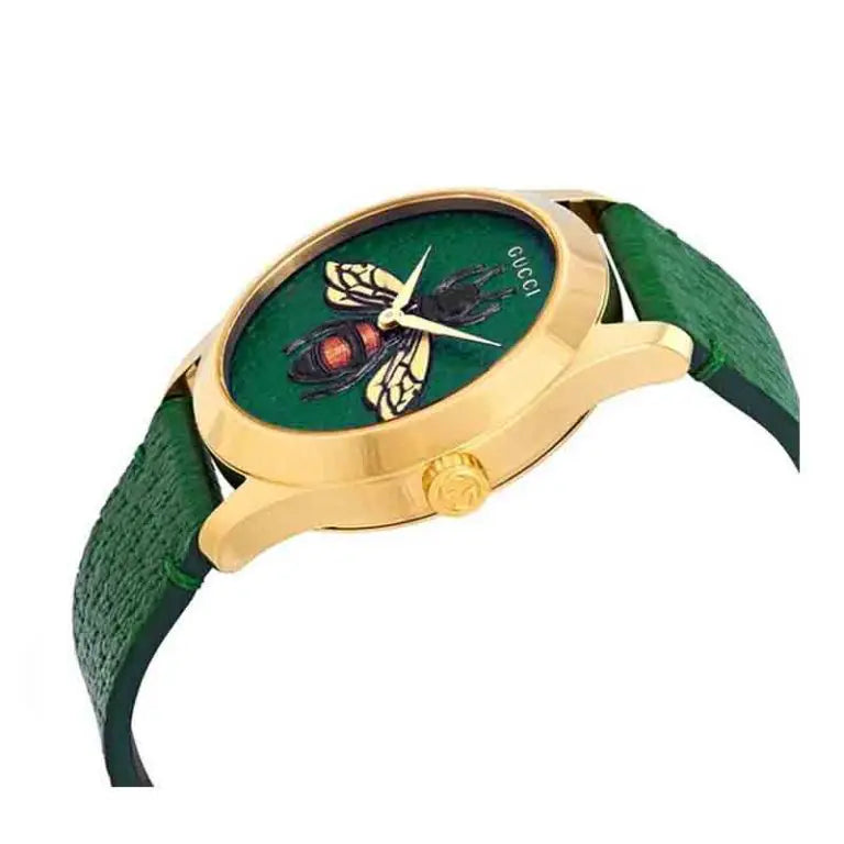 Gucci Unisex Swiss Made Quartz Leather Strap Green Dial 38mm Watch YA1264065