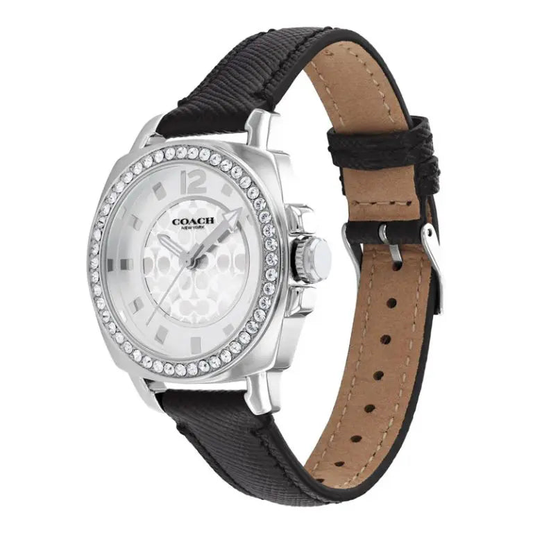 Coach Women’s Quartz Black Leather Strap Silver Sunray Dial 35mm Watch 14503152