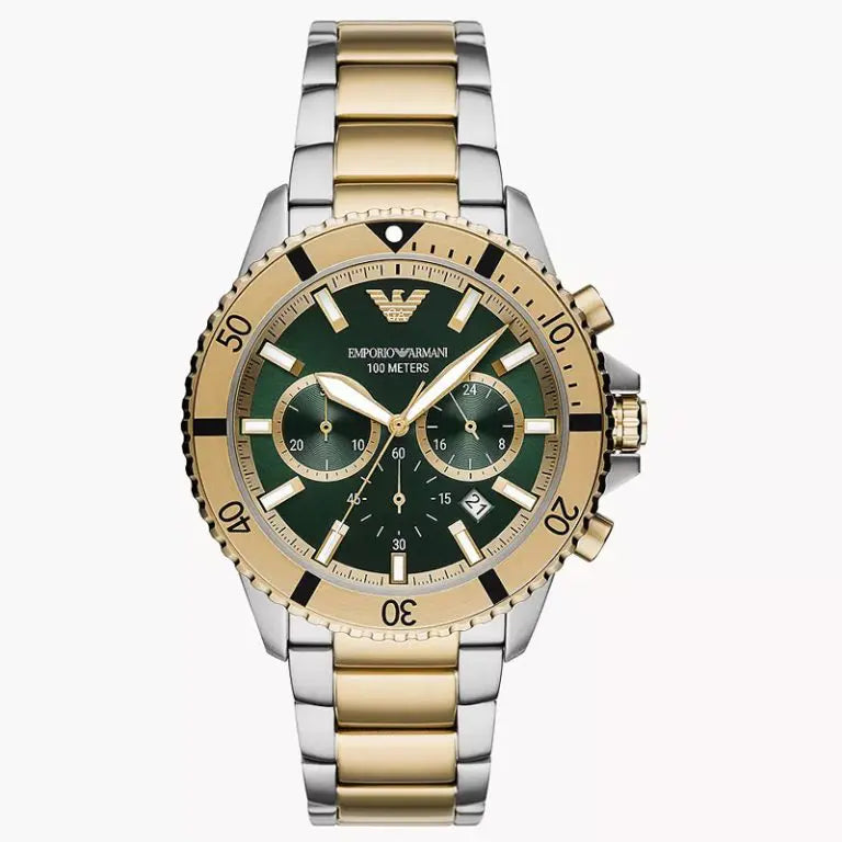 Emporio Armani Men’s Quartz Two-tone Stainless Steel Green Dial 43mm Watch AR11586