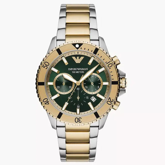 Emporio Armani Men’s Quartz Two-tone Stainless Steel Green Dial 43mm Watch AR11586