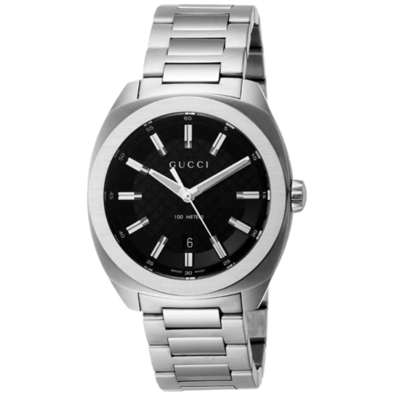 Gucci Men’s Swiss Made Quartz Silver Stainless Steel Black Dial 41mm Watch YA142312