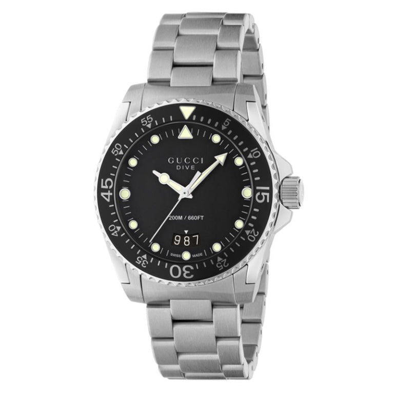 Gucci Men’s Swiss Made Quartz Silver Stainless Steel Black Dial 40mm Watch YA136301B