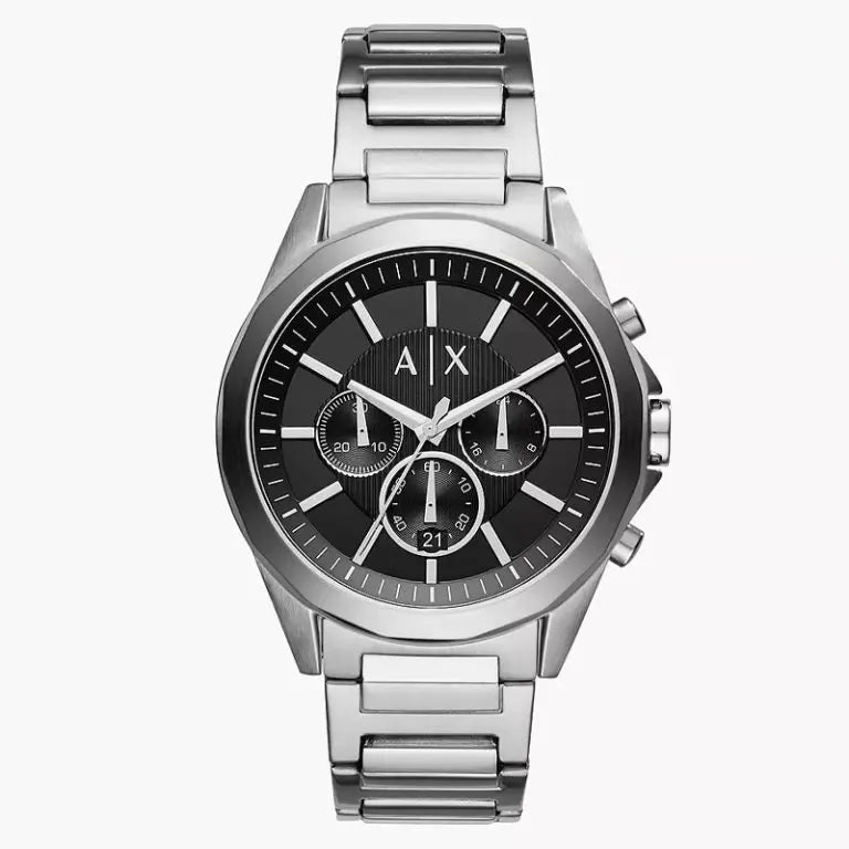 Armani Exchange Men’s Quartz Silver Stainless Steel Black Dial 44mm Watch AX2600-1