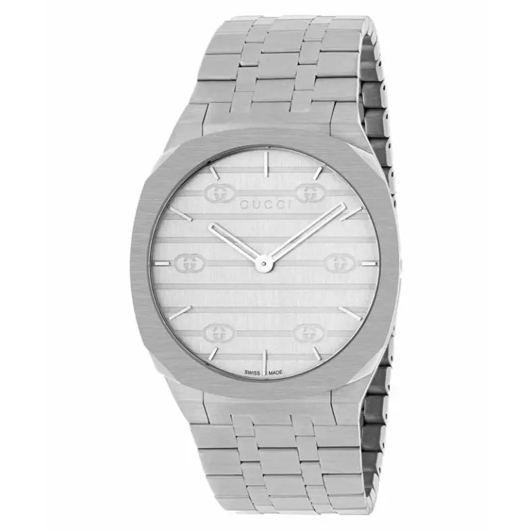 Gucci Unisex Swiss Made Quartz Silver Stainless Steel Silver Dial 38mm Watch YA163407