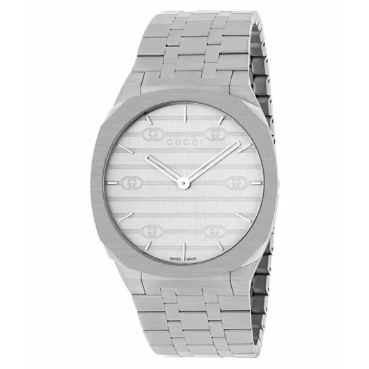 Gucci Unisex Swiss Made Quartz Silver Stainless Steel Silver Dial 38mm Watch YA163407