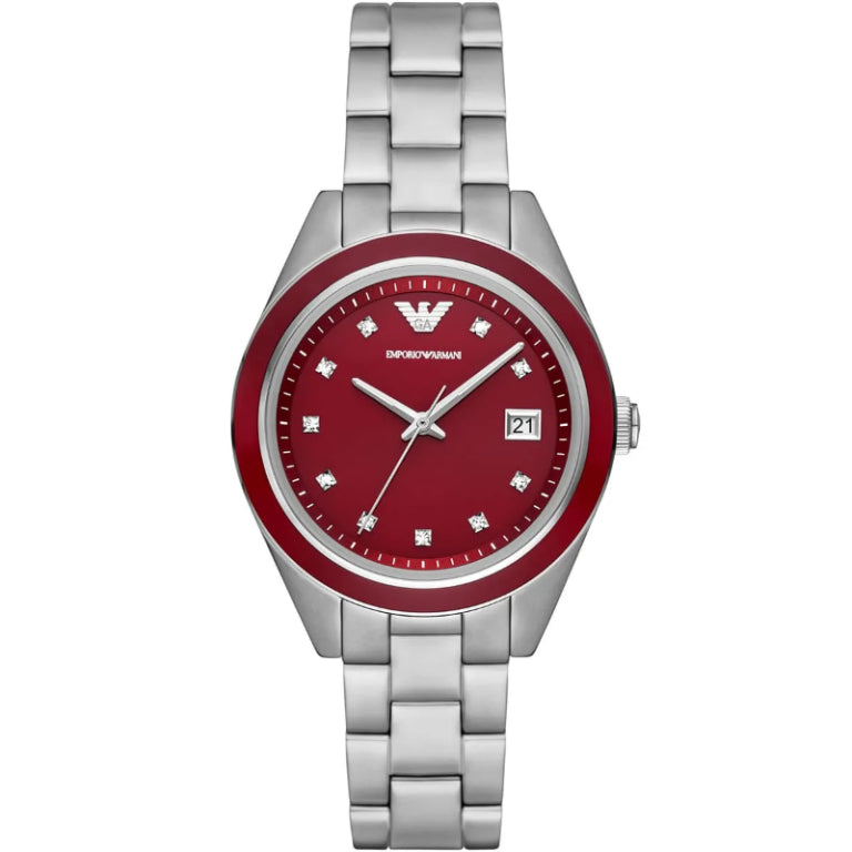Emporio Armani Women’s Quartz Silver Stainless Steel Red Dial 36mm Watch AR11544