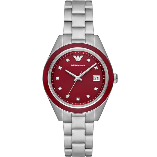 Emporio Armani Women’s Quartz Silver Stainless Steel Red Dial 36mm Watch AR11544
