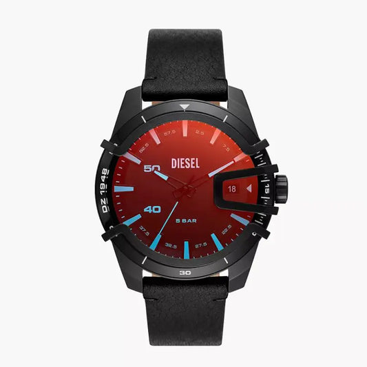 Diesel Men’s Quartz Black Leather Strap Black Dial 46mm Watch DZ1948