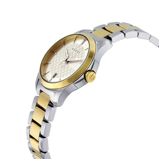 Gucci Women’s Swiss Made Quartz Two Tone Stainless Steel Silver Dial 27mm Watch YA126531