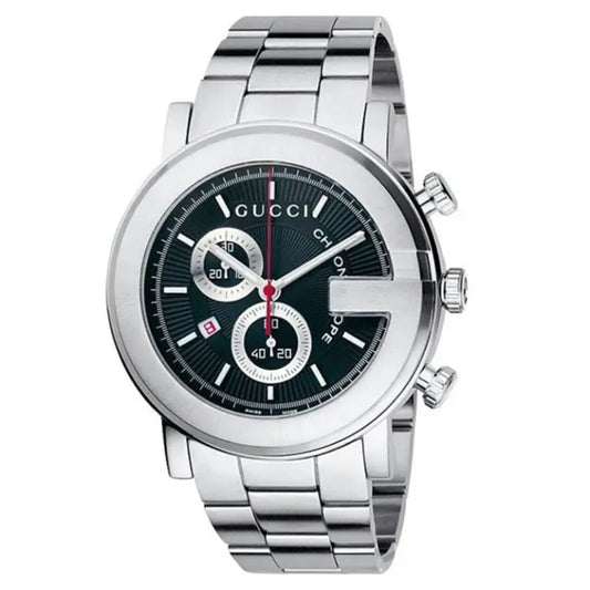 Gucci Men’s Swiss Made Quartz Silver Stainless Steel Black Dial 44mm Watch YA101309