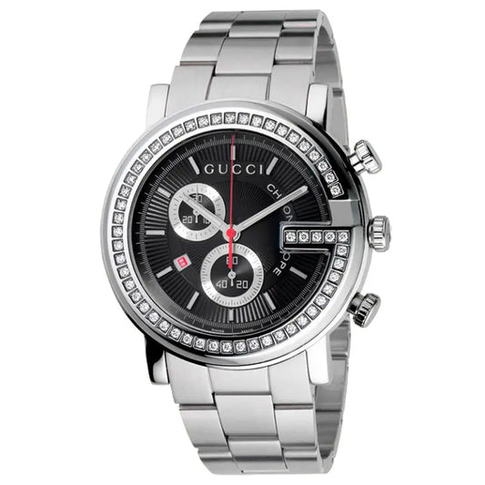 Gucci Men’s Swiss Made Quartz Silver Stainless Steel Black Dial 44mm Watch YA101324