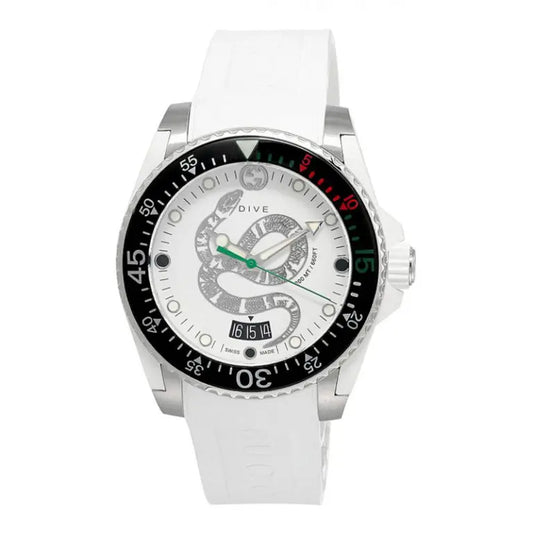Gucci Men’s Quartz Swiss Made White Silicone Strap White Snake Motif Dial Dial 40mm Watch YA136330