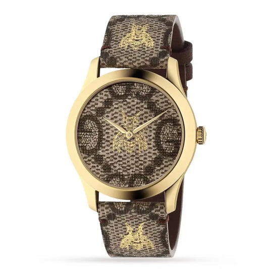 Gucci Women’s Quartz Swiss Made GG Supreme Leather GG Supreme Canvas Dial 38mm Watch YA1264068