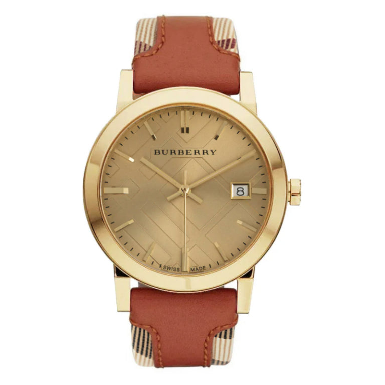 Burberry Women’s Swiss Made Quartz Multi Color Leather Strap Beige Dial 32mm Watch BU9016