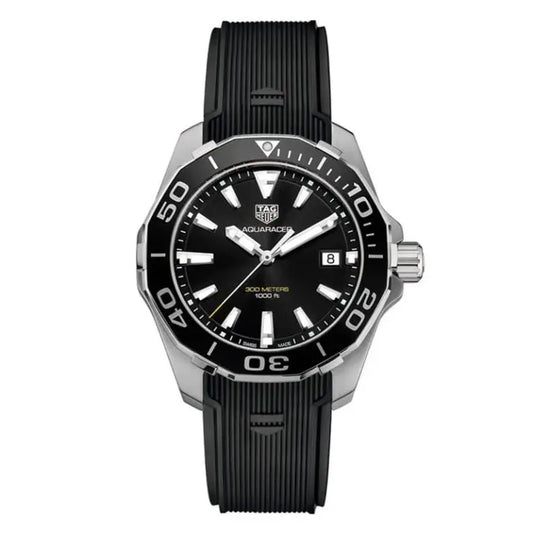 Tag Heuer Aquaracer Men’s Quartz Swiss Made Black Silicone Strap Black Dial 41mm Watch WAY111A.FT6151