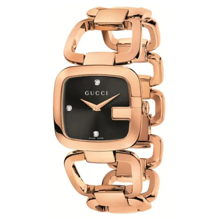 Gucci Women’s Quartz Swiss Made Rose Gold Stainless Steel Black Dial 31mm Watch YA125409