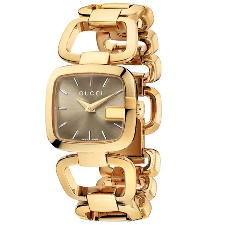 Gucci Women’s Quartz Gold Stainless Steel Brown Sun Brushed Dial 23mm Watch YA125511