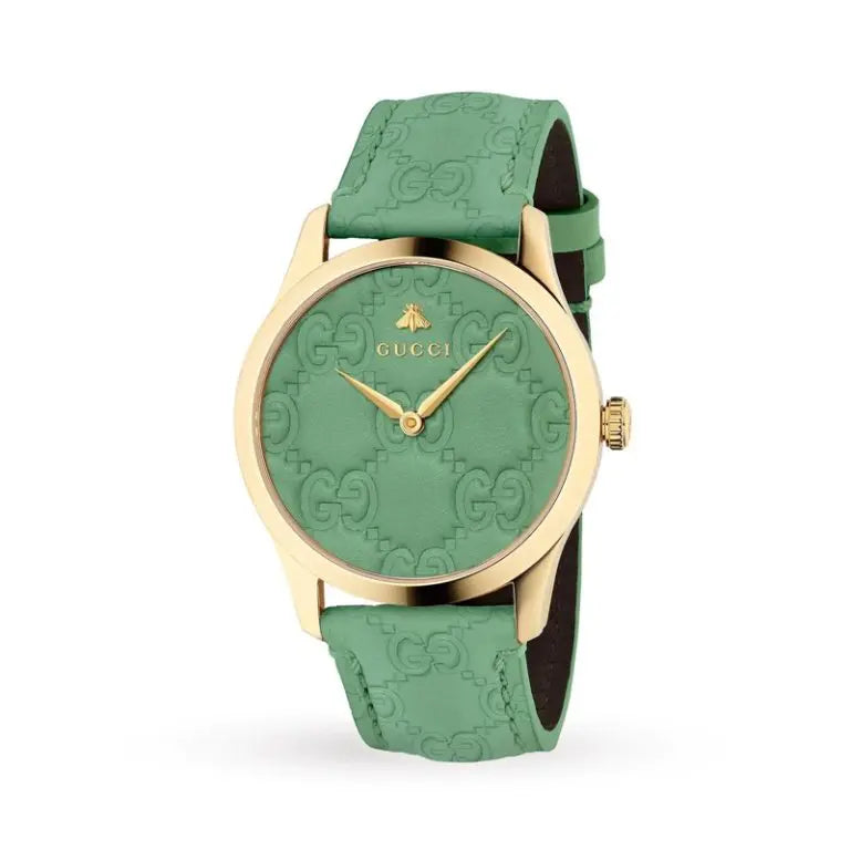 Gucci Women’s Swiss-Made Quartz Green Leather Strap Green Dial 38mm Watch YA1264099