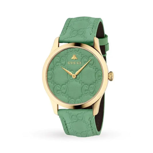 Gucci Women’s Swiss-Made Quartz Green Leather Strap Green Dial 38mm Watch YA1264099