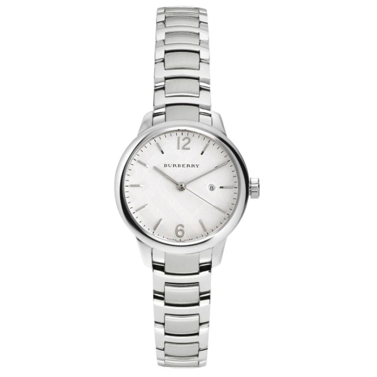 Burberry Women’s Swiss Made Quartz Silver Stainless Steel White Dial 32mm Watch BU10108