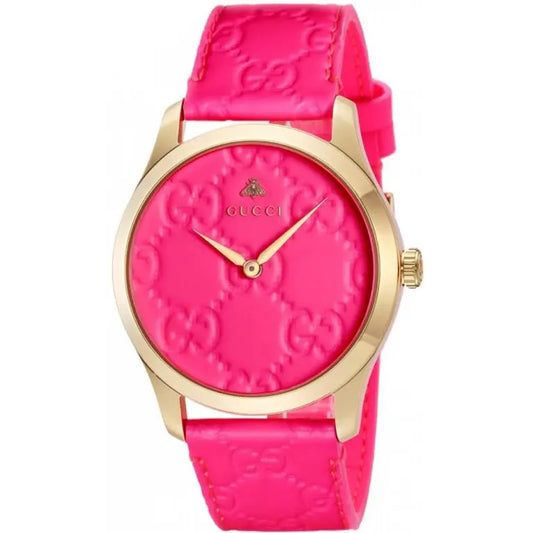 Gucci Women’s Swiss-Made Quartz Pink Leather Strap Pink Dial 38mm Watch YA1264115