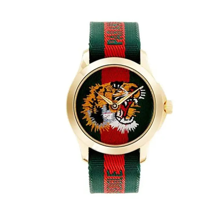 Gucci Unisex Swiss Made Quartz Green/Red Nylon Strap Green/Red Dial 38mm Watch YA126491