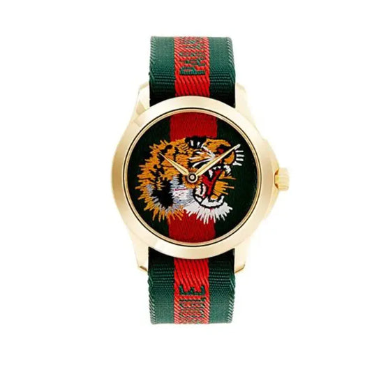 Gucci Unisex Swiss Made Quartz Green/Red Nylon Strap Green/Red Dial 38mm Watch YA126491