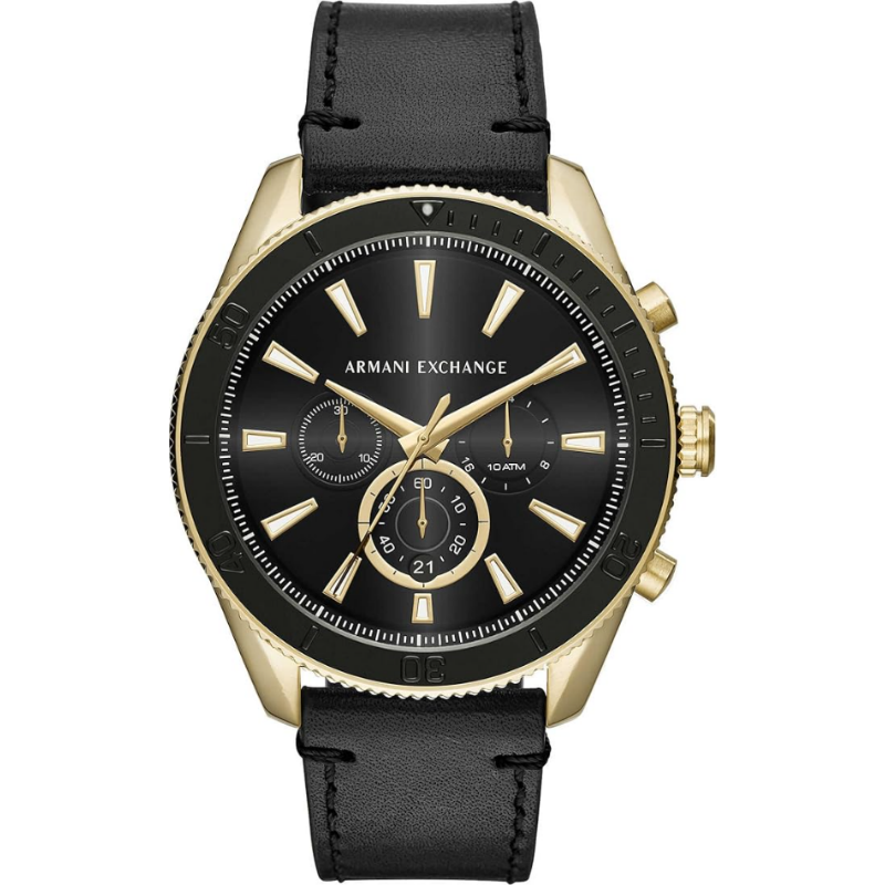 Armani Exchange Men’s Chronograph Quartz Black Leather Strap Black Dial 46mm Watch AX1818