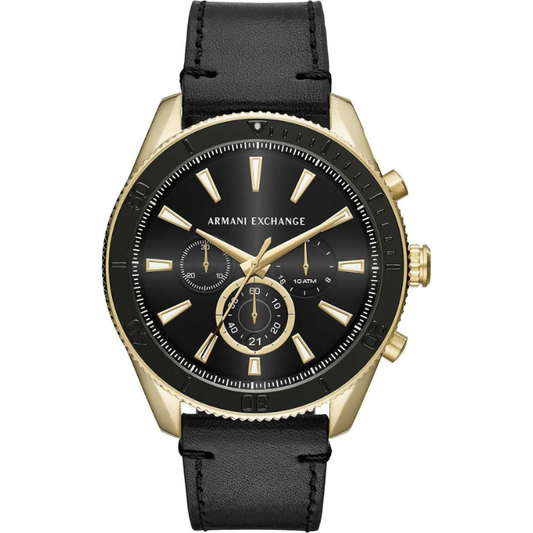 Armani Exchange Men’s Chronograph Quartz Black Leather Strap Black Dial 46mm Watch AX1818