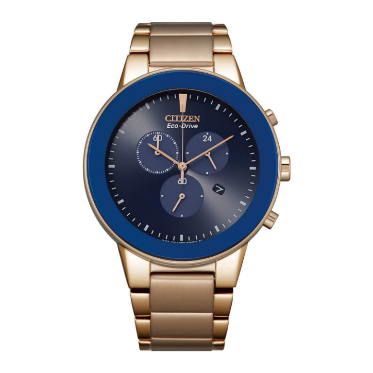 Citizen Men’s Chronograph Quartz Gold Stainless Steel Blue Dial 43mm Watch AT2243-87L