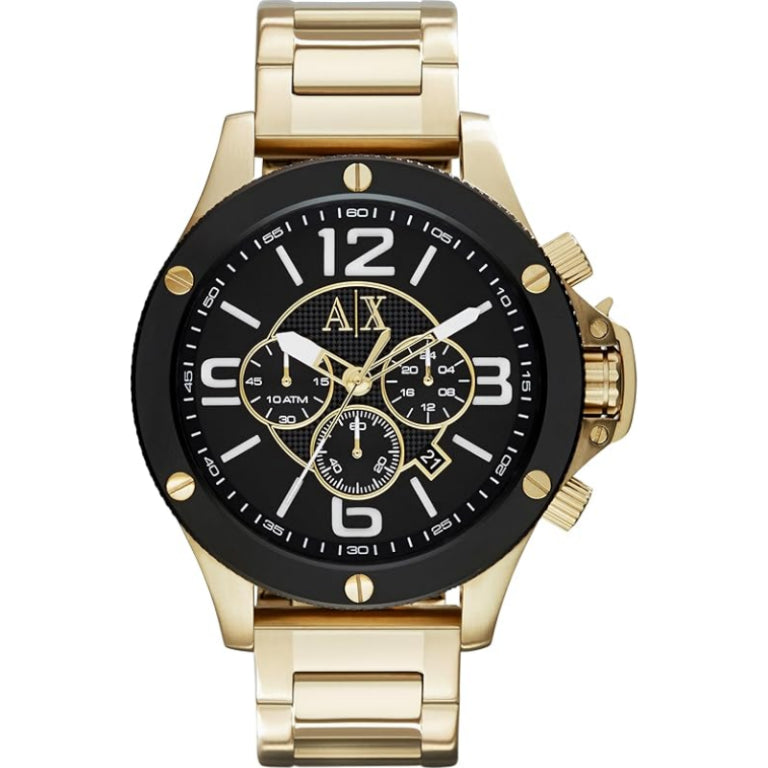 Armani Exchange Men’s Chronograph Quartz Gold Stainless Steel Black Dial 48mm Watch AX1511 (Like New)