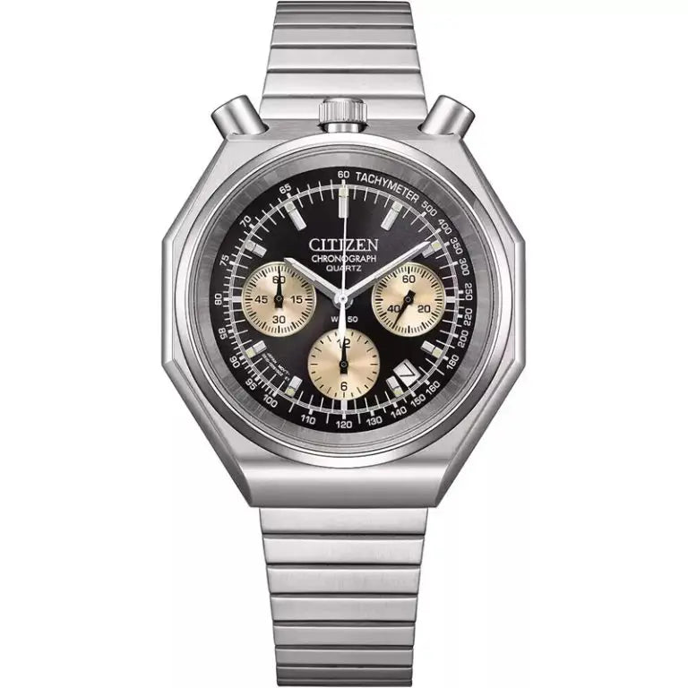Citizen Men’s Chronograph Quartz Silver Stainless Steel Black Dial 38mm Watch AN3700-54E