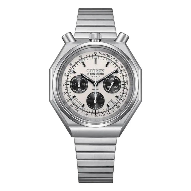 Citizen Men’s Chronograph Quartz Silver Stainless Steel White Dial 38mm Watch AN3700-62A