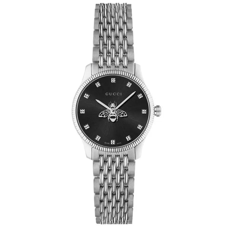 Gucci Women’s Swiss Made Quartz Silver Stainless Steel Black Dial 29mm Watch YA1265020