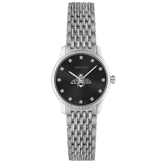 Gucci Women’s Swiss Made Quartz Silver Stainless Steel Black Dial 29mm Watch YA1265020
