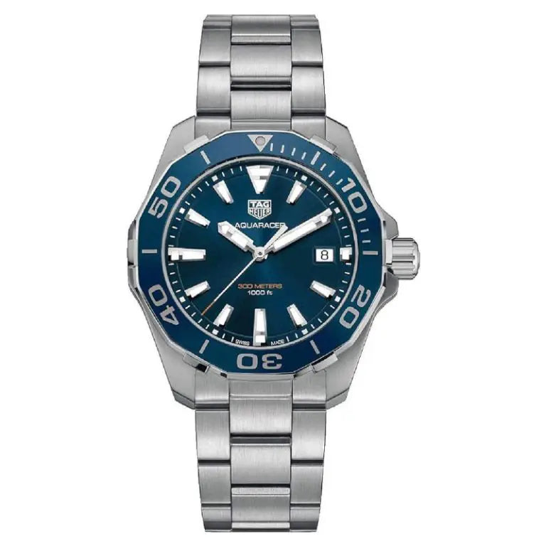 Tag Heuer Aquaracer Men’s Quartz Swiss Made Silver Stainless Steel Blue Dial 41mm Watch WAY111C.BA0928