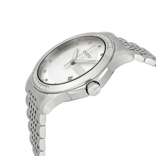 Gucci Men’s Swiss Made Quartz Silver Stainless Steel Silver Dial 38mm Watch YA126407