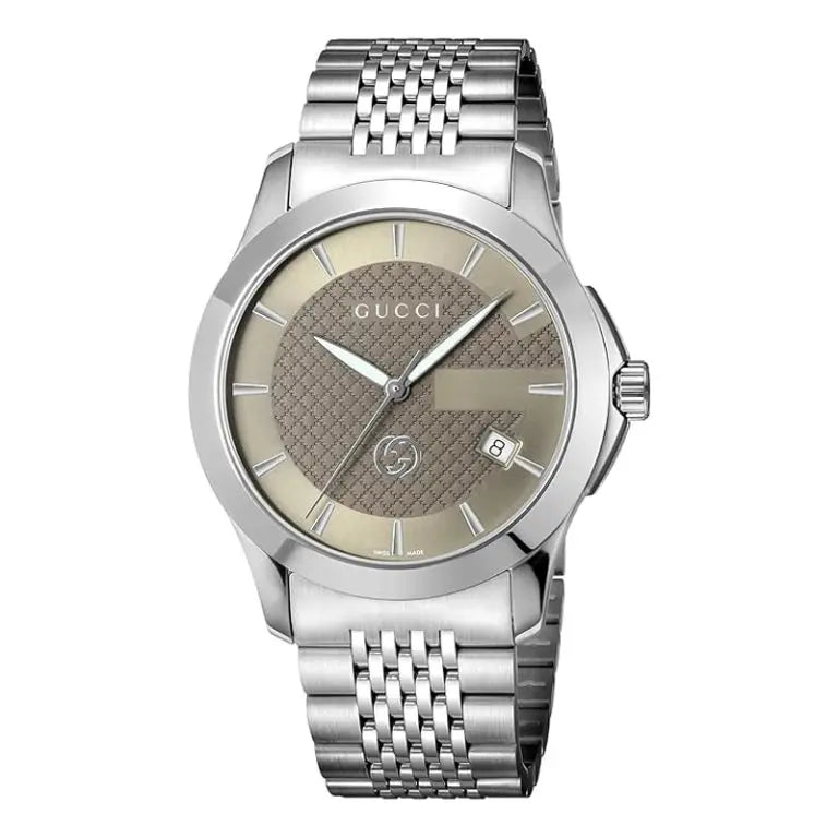 Gucci Men’s Swiss Made Quartz Silver Stainless Steel Brown Dial 38mm Watch YA1264107