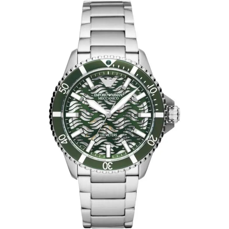 Emporio Armani Men’s Automatic Silver Stainless Steel Green Dial 42mm Watch AR60061