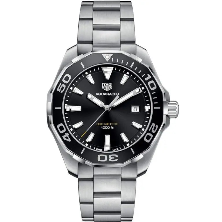 Tag Heuer Aquaracer Men’s Quartz Swiss Made Silver Stainless Steel Black Dial 43mm Watch WAY101A.BA0746