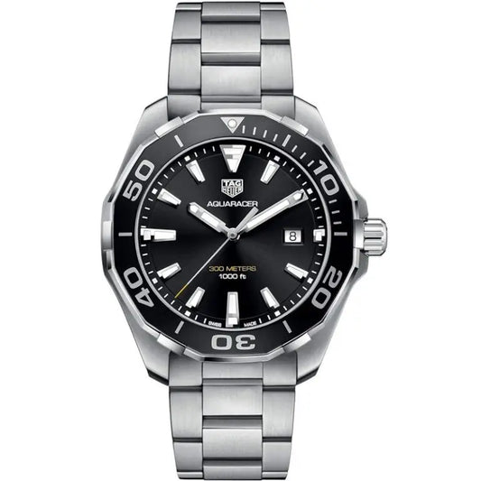 Tag Heuer Aquaracer Men’s Quartz Swiss Made Silver Stainless Steel Black Dial 43mm Watch WAY101A.BA0746