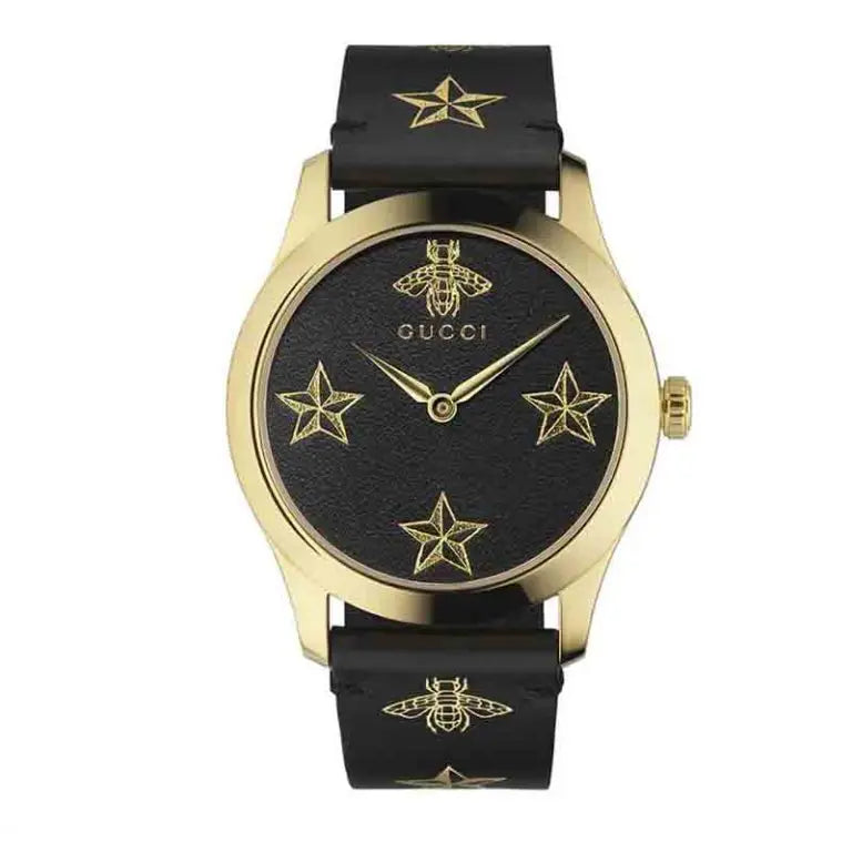 Gucci Women’s Swiss Made Quartz Black Leather Strap Black Dial 38mm Watch YA1264055